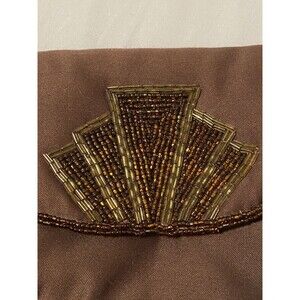 Vintage  Brown Beaded Clutch Purse Evening  Small Satin Pocket Formal Flapper